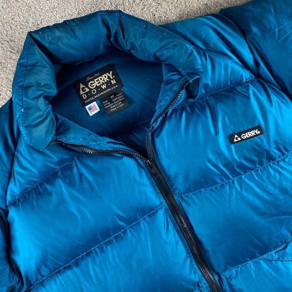 Vintage Gerry Goose Down Puffer Coat Teal Blue Green Made in USA Winter Jacket